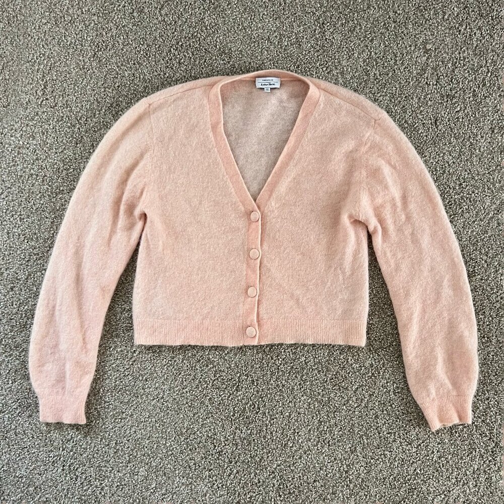 & Other Stories Baby Pink Cropped Wool Alpaca Blend Fuzzy Cardigan Size M